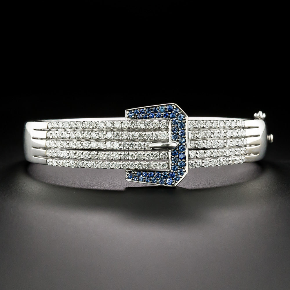 Estate Sapphire and Diamond Buckle Bangle Bracelet - 2