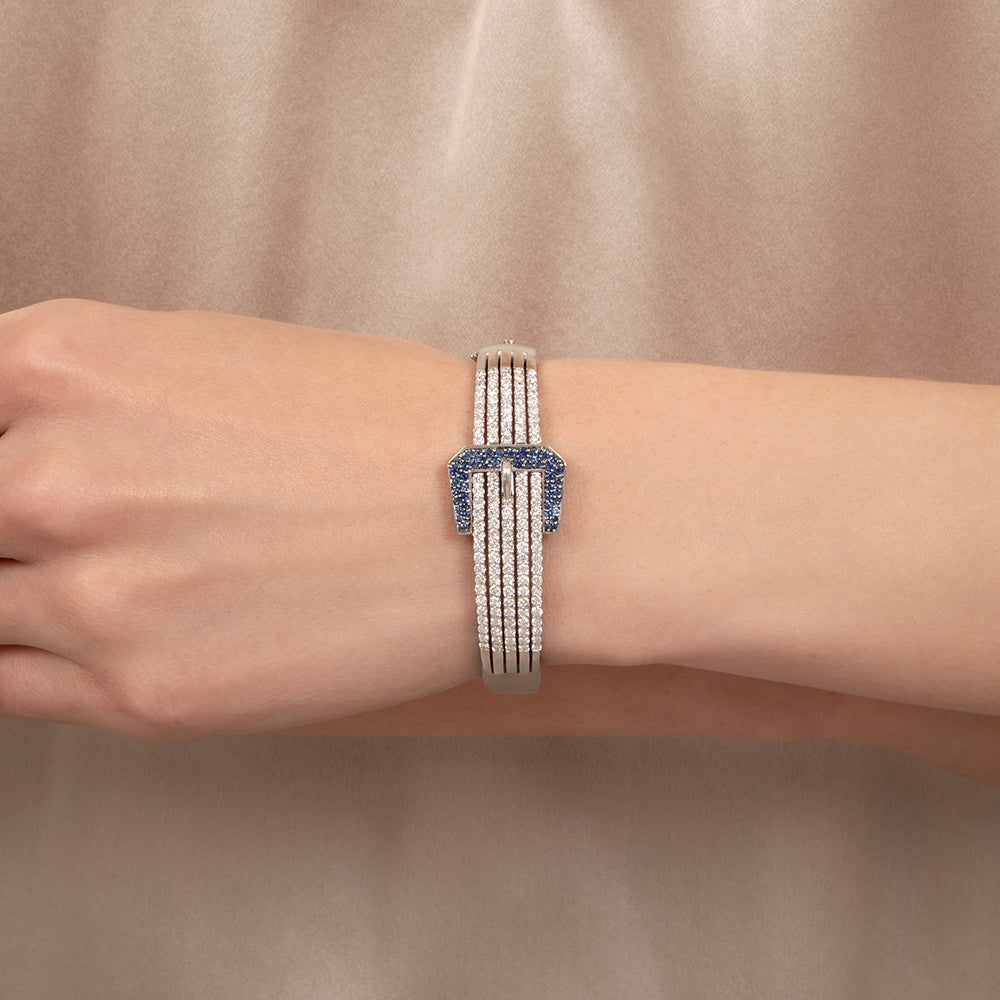 Estate Sapphire and Diamond Buckle Bangle Bracelet - 4