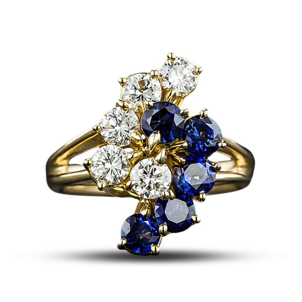 Estate Sapphire and Diamond Bypass Cocktail Ring - 4