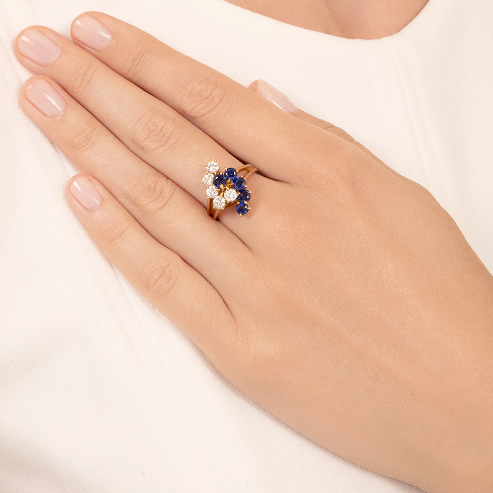 Estate Sapphire and Diamond Bypass Cocktail Ring - 5