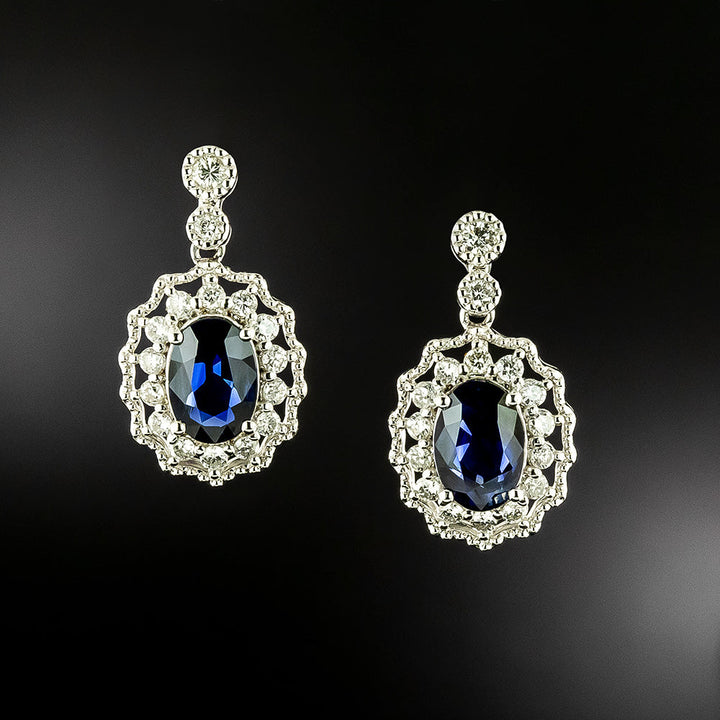 Estate Sapphire and Diamond Dangle Earrings - GIA