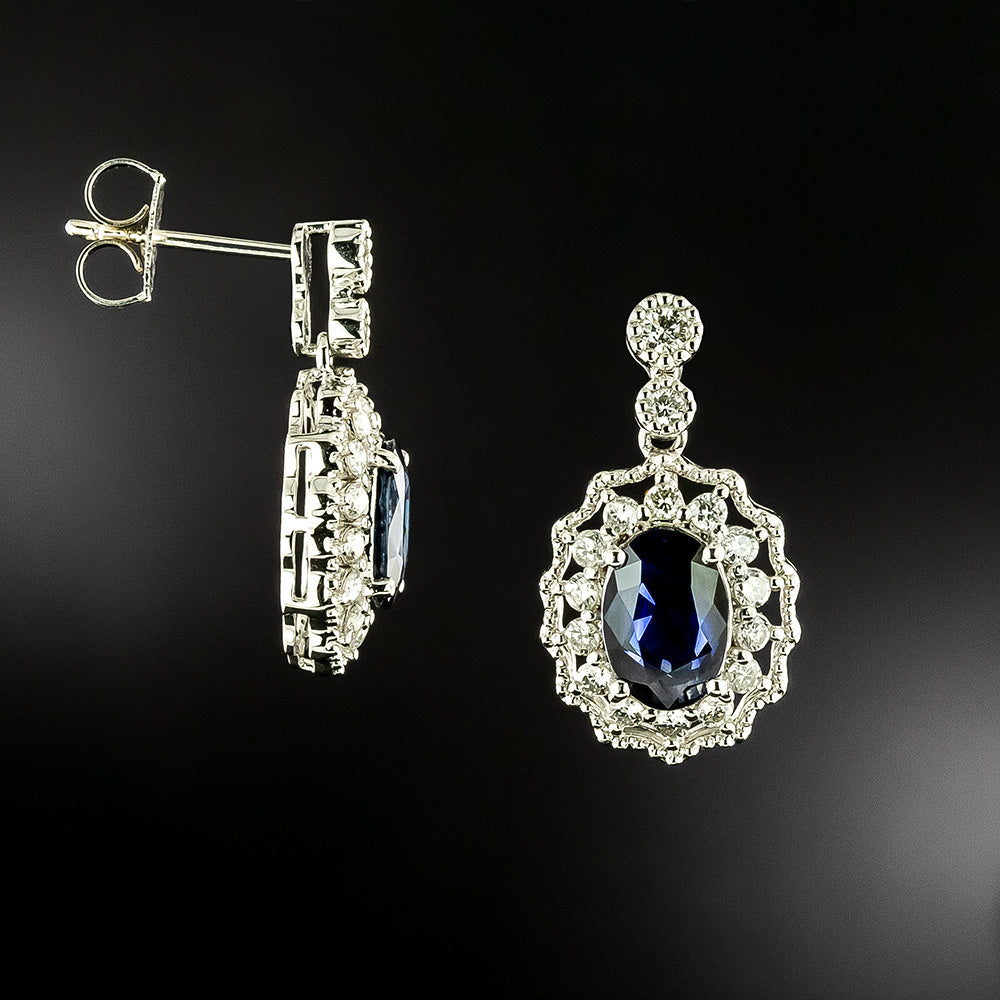 Estate Sapphire and Diamond Dangle Earrings - GIA - 3