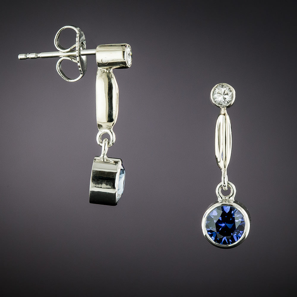 Estate Sapphire and Diamond Drop Earrings - 3