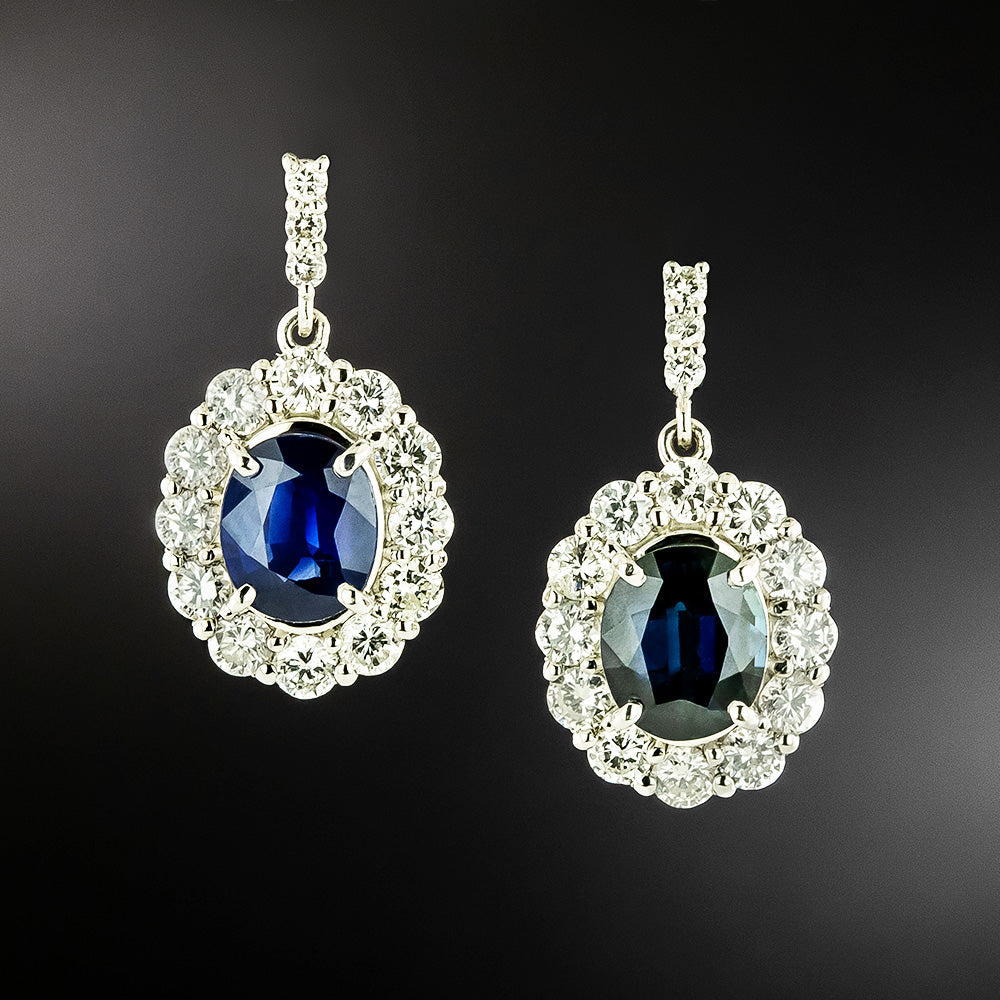Estate Sapphire and Diamond Drop Earrings - GIA - 2