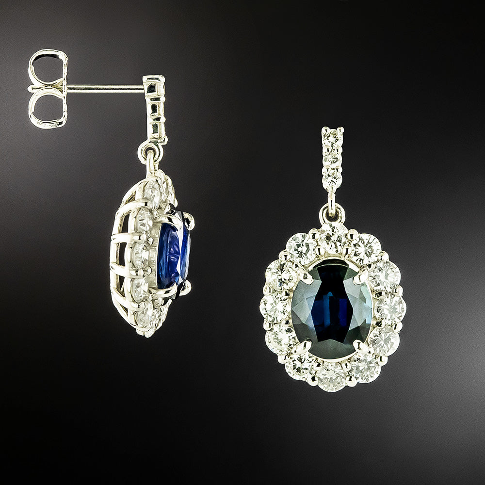 Estate Sapphire and Diamond Drop Earrings - GIA - 3