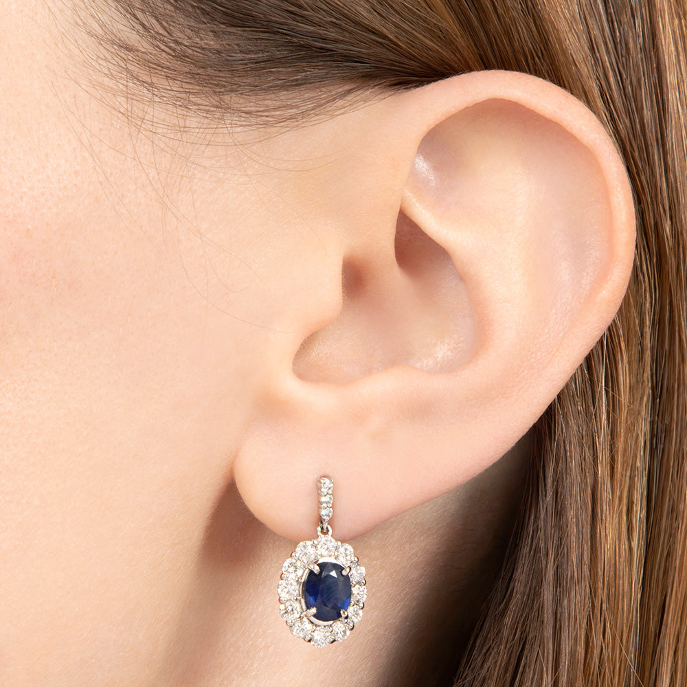 Estate Sapphire and Diamond Drop Earrings - GIA - 4