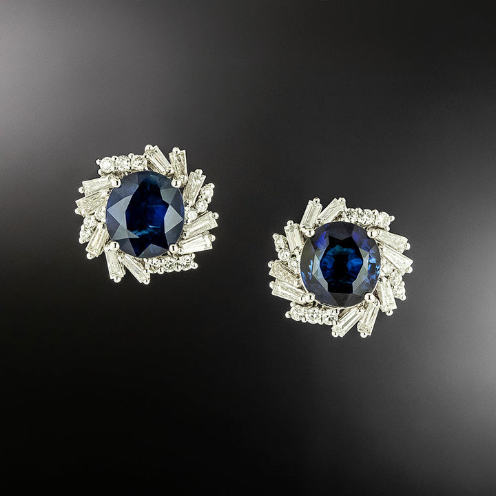Estate Sapphire and Diamond Earrings - GIA