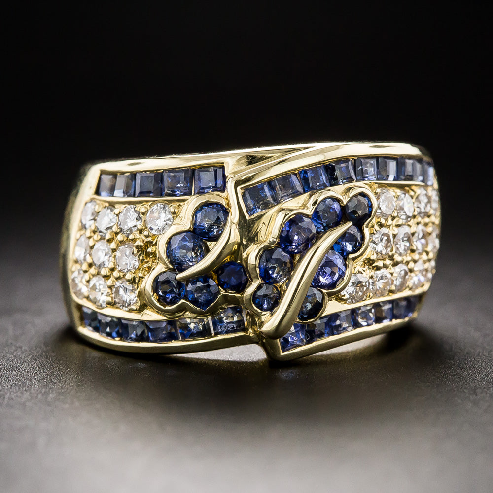 Estate Sapphire and Diamond Leaf Ring - 3