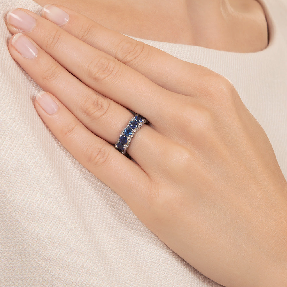 Estate Sapphire and Diamond-Sided Eternity Band, Size 6 - 5