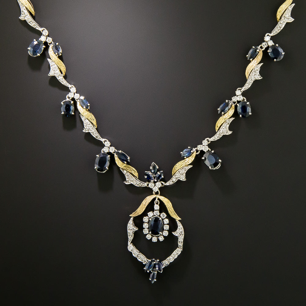 Estate Sapphire and Diamond Two-Tone Necklace - 4