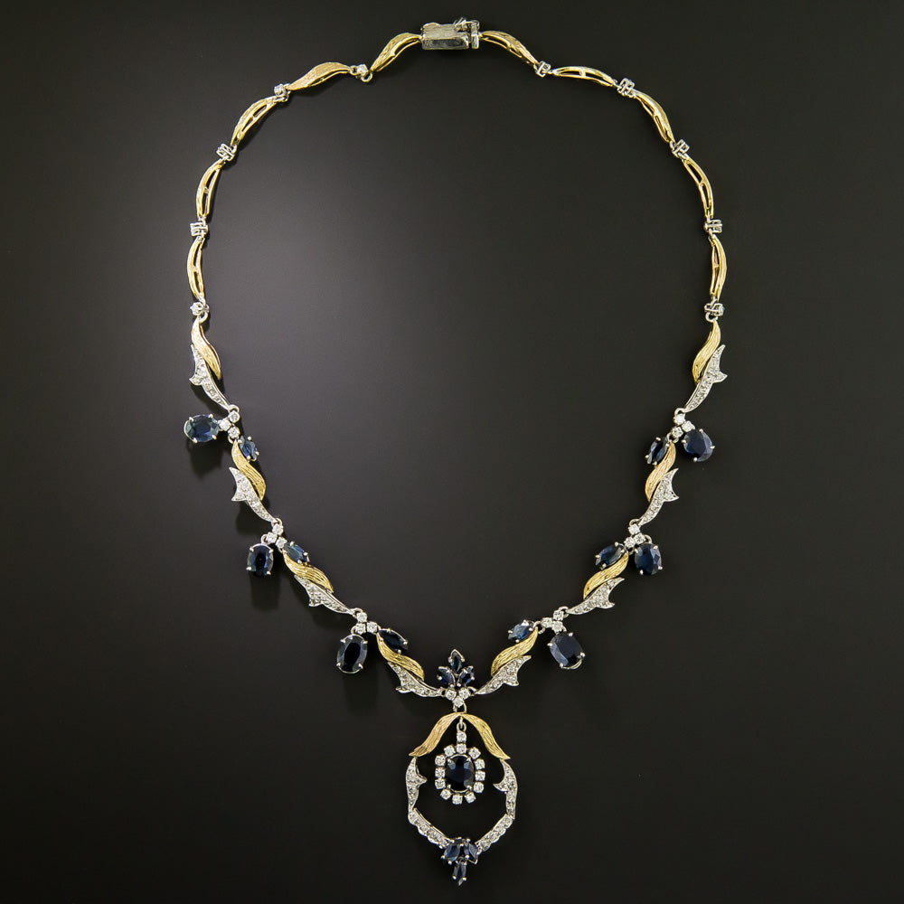 Estate Sapphire and Diamond Two-Tone Necklace - 5