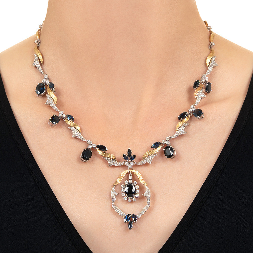 Estate Sapphire and Diamond Two-Tone Necklace - 6