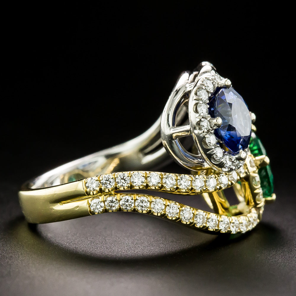 Estate Sapphire and Emerald Bypass Ring - GIA - 3