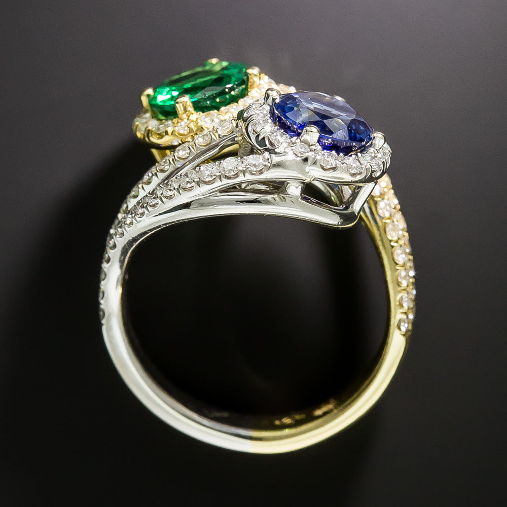 Estate Sapphire and Emerald Bypass Ring - GIA - 5