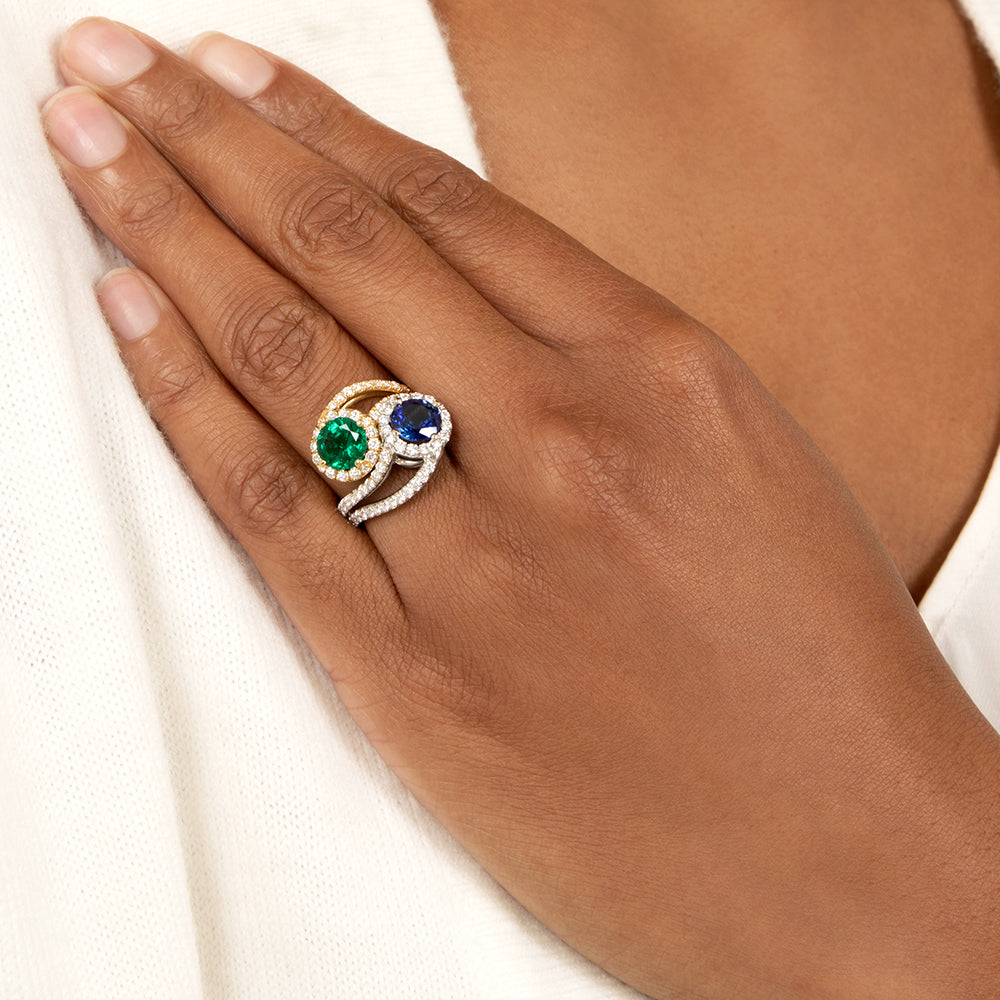Estate Sapphire and Emerald Bypass Ring - GIA - 6