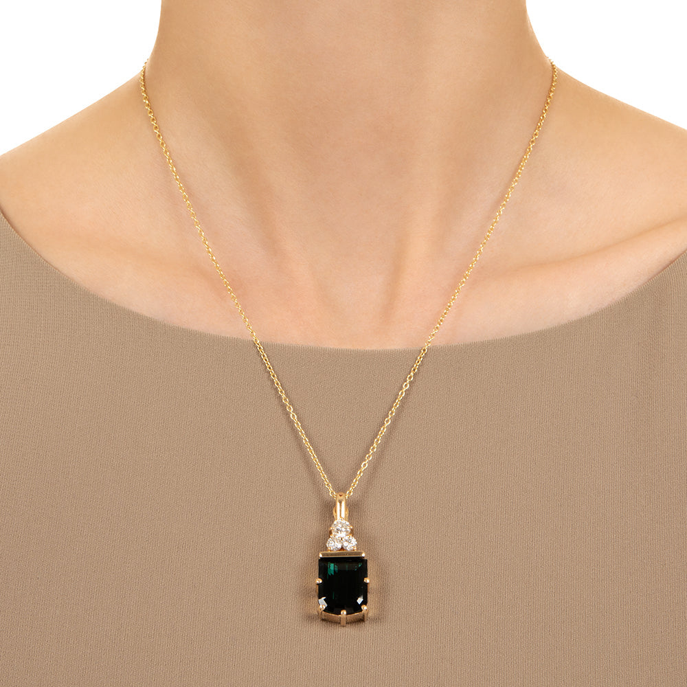Estate Shield Shaped Green Tourmaline and Diamond Pendant  - 3