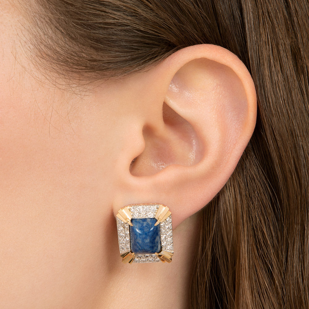 Estate Sodalite and Diamond Geometric Earrings  - 3