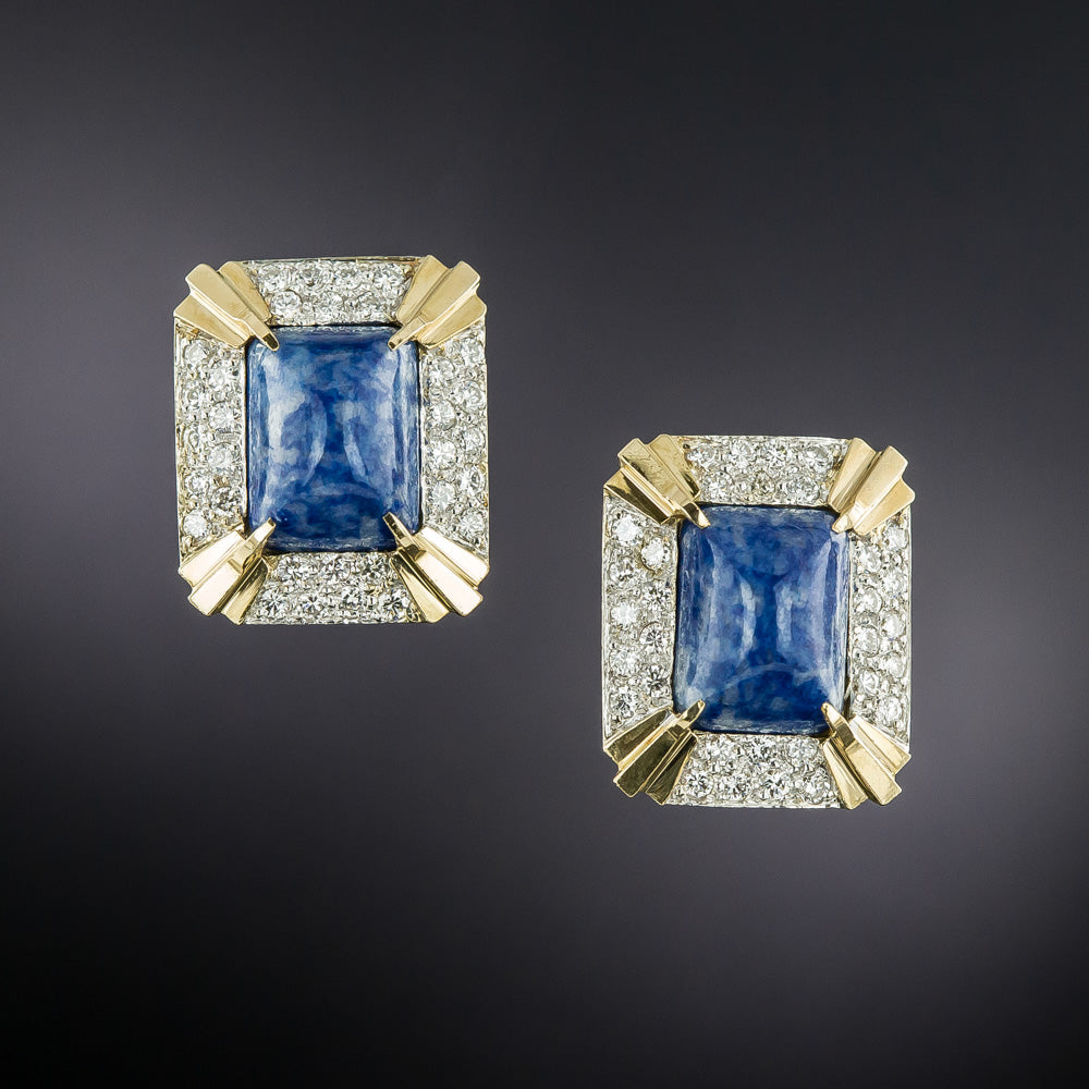 Estate Sodalite and Diamond Geometric Earrings  - 2