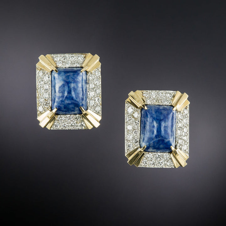 Estate Sodalite and Diamond Geometric Earrings