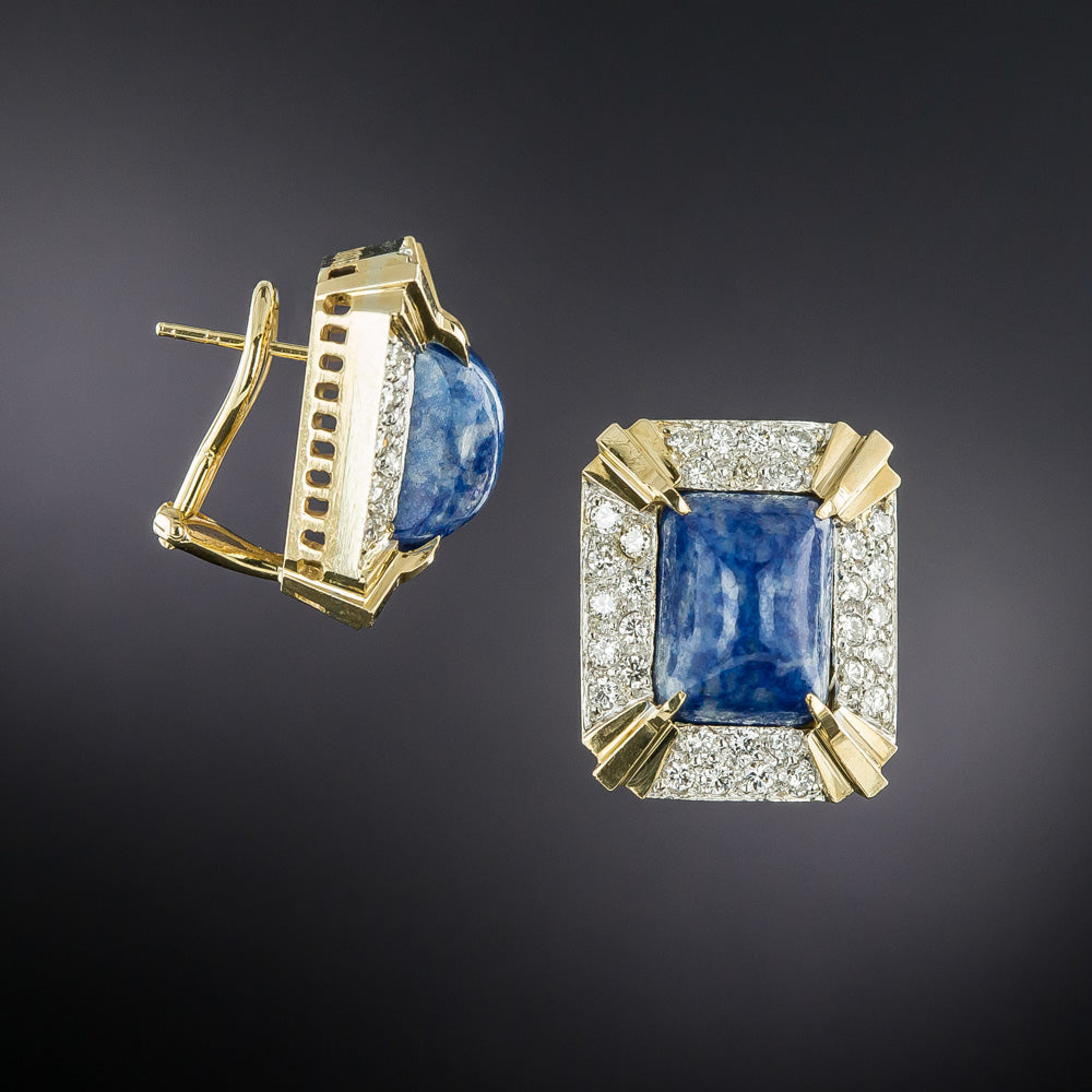 Estate Sodalite and Diamond Geometric Earrings  - 3