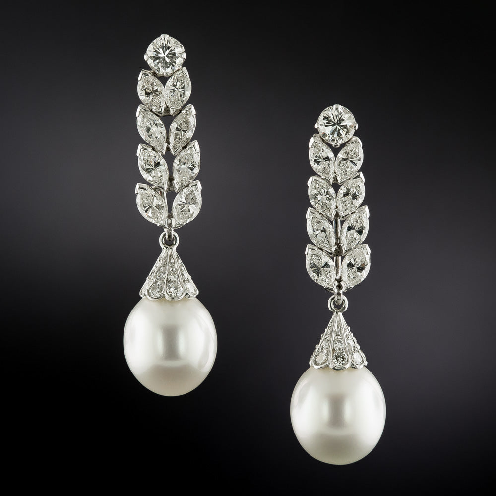 Estate South Sea Pearl and Diamond Day-Night Earrings - 3