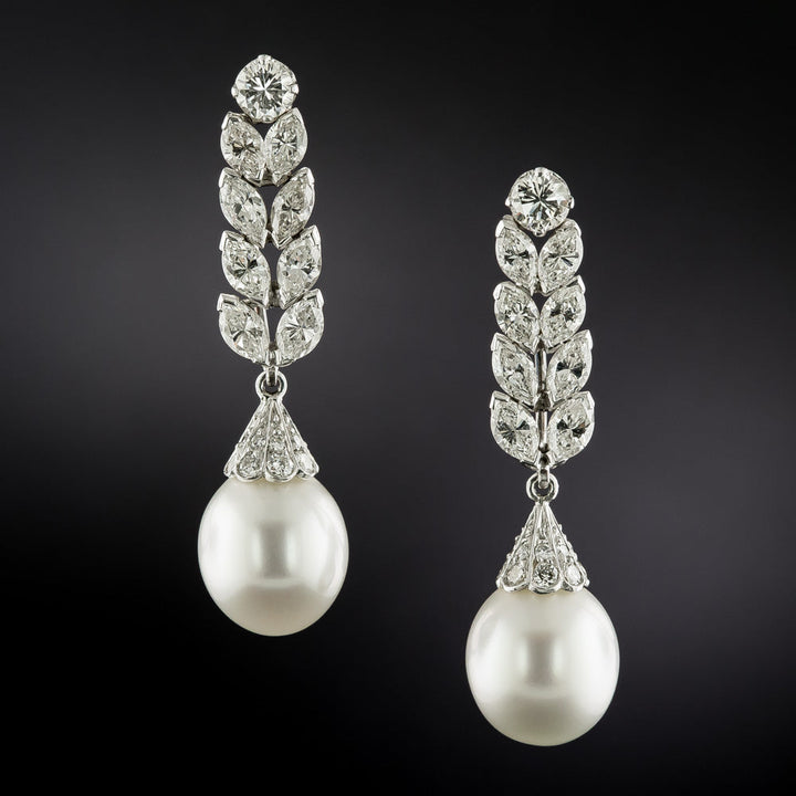 Estate South Sea Pearl and Diamond Day-Night Earrings