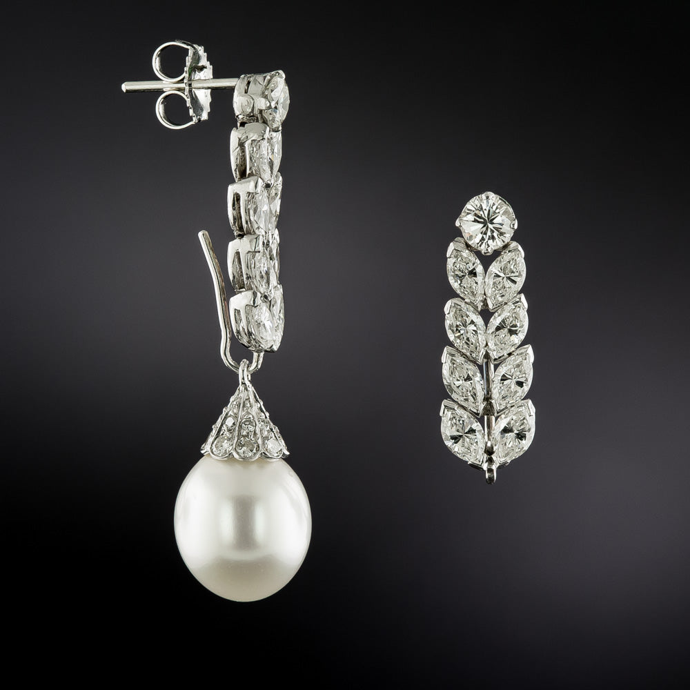 Estate South Sea Pearl and Diamond Day-Night Earrings - 4