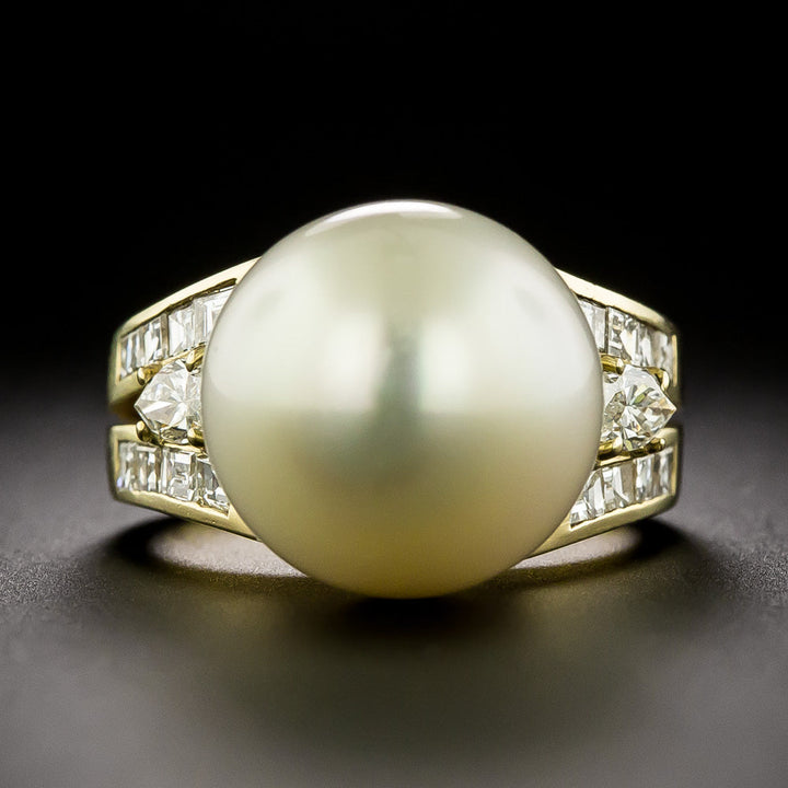 Estate South Sea Pearl and Diamond Ring, Italian