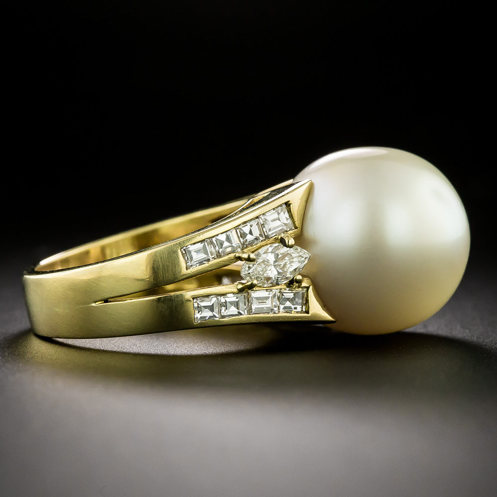 Estate South Sea Pearl and Diamond Ring, Italian - 3