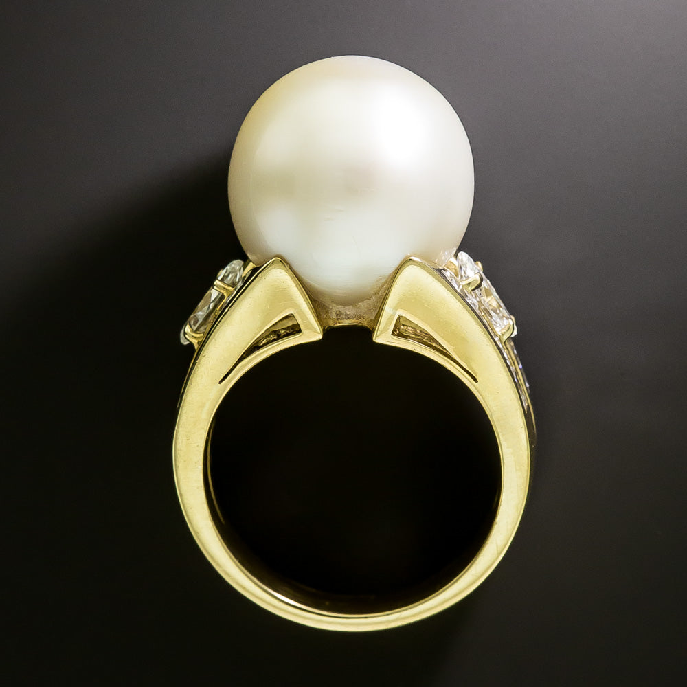 Estate South Sea Pearl and Diamond Ring, Italian - 4