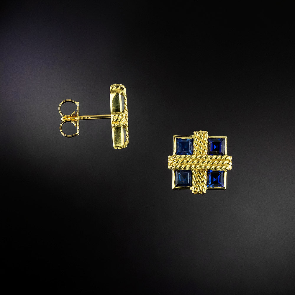 Estate Square Sapphires Earrings - 3