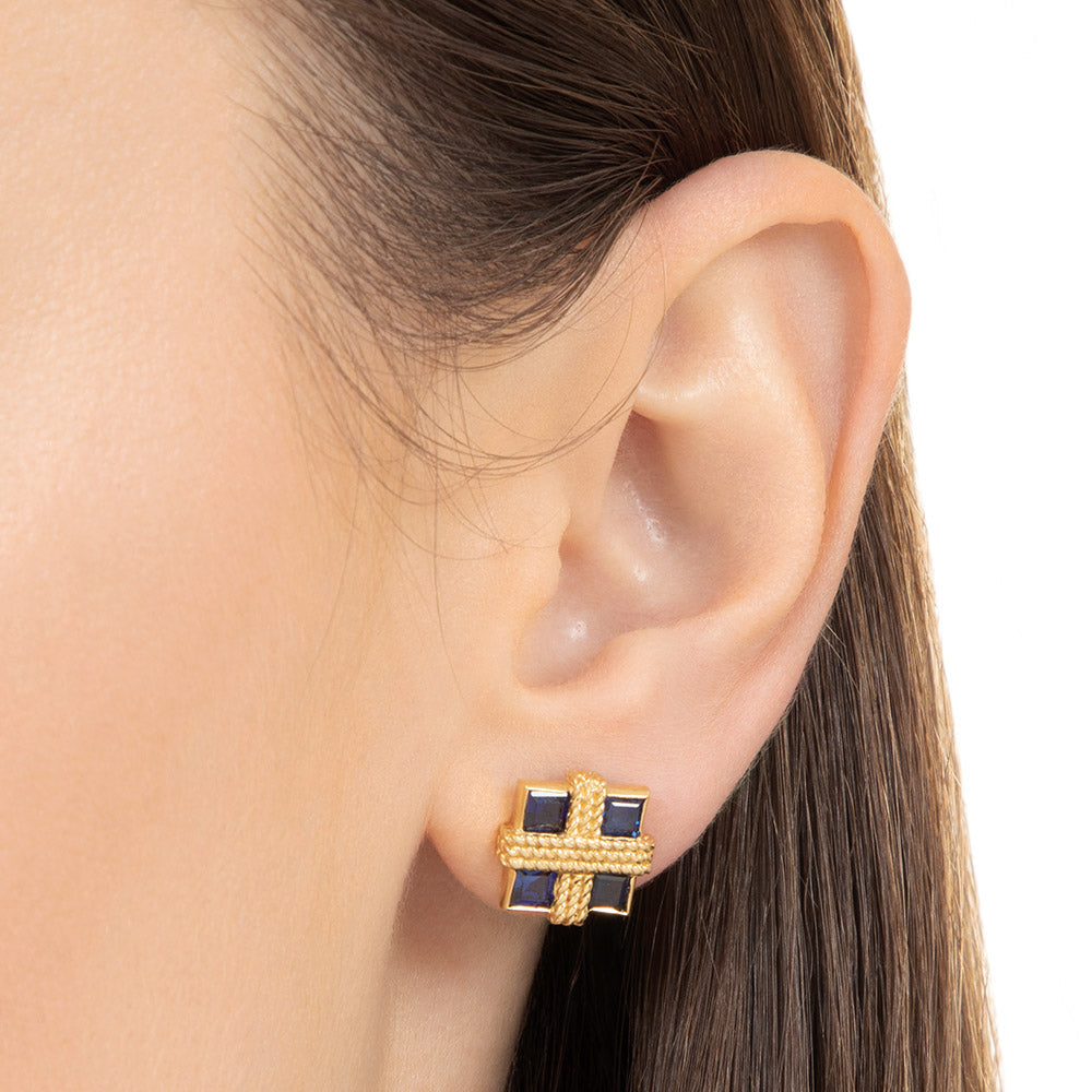 Estate Square Sapphires Earrings - 4