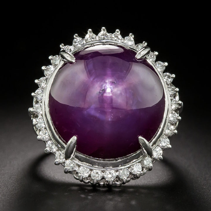 Estate Star Ruby and Diamond Halo Ring