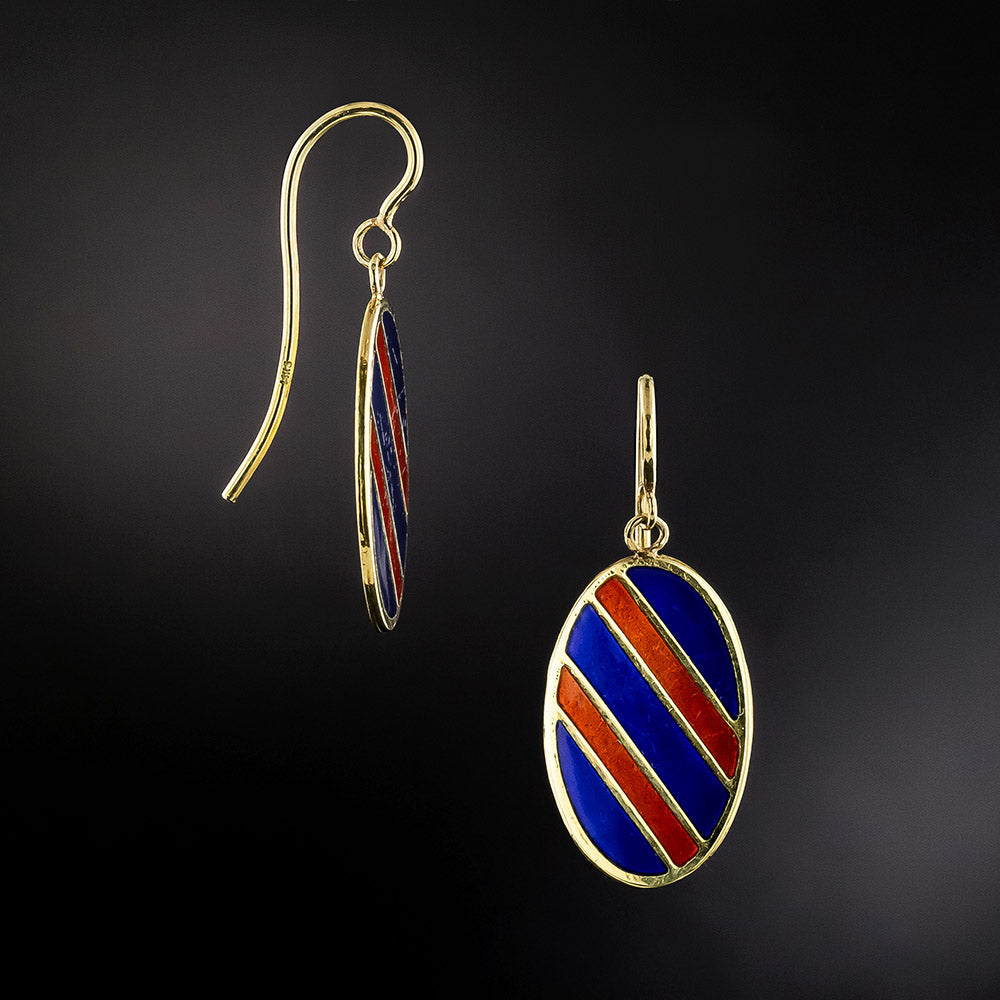Estate Striped Enamel Earrings - 3