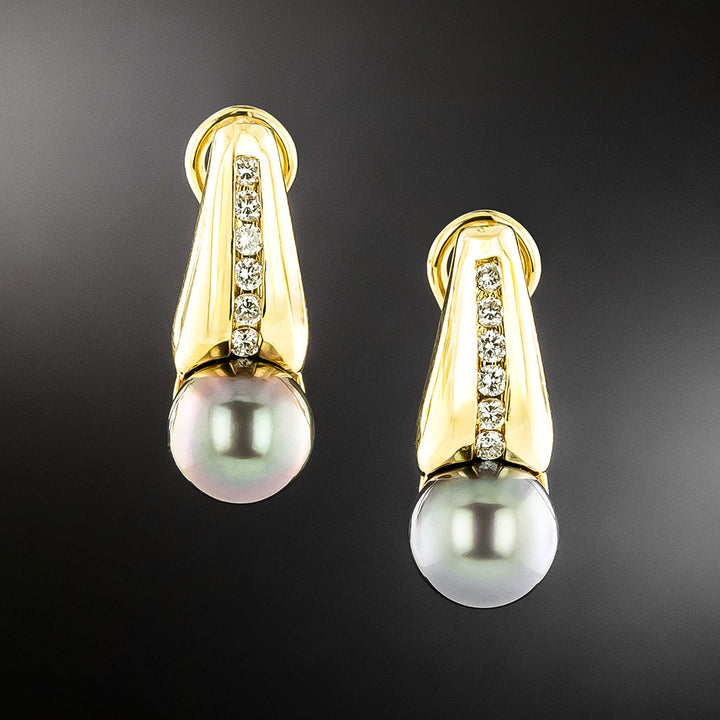 Estate Tahitian Pearl and Diamond Earrings