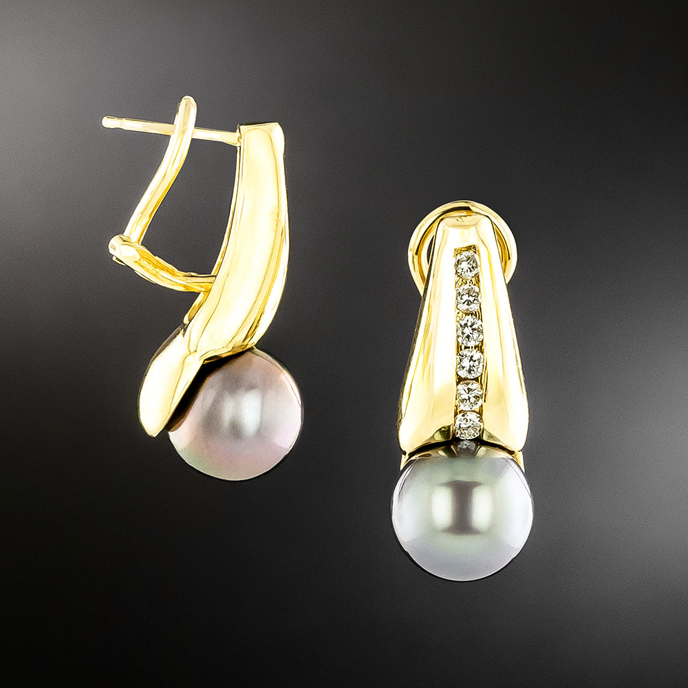 Estate Tahitian Pearl and Diamond Earrings - 3