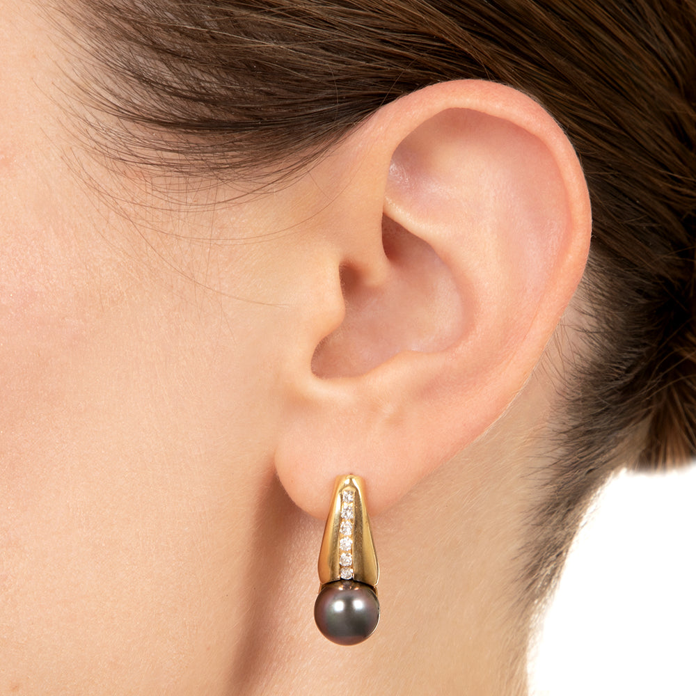 Estate Tahitian Pearl and Diamond Earrings - 5