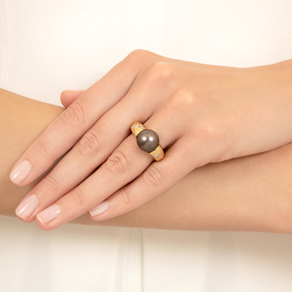 Estate Tahitian Pearl and Diamond Ring - 4