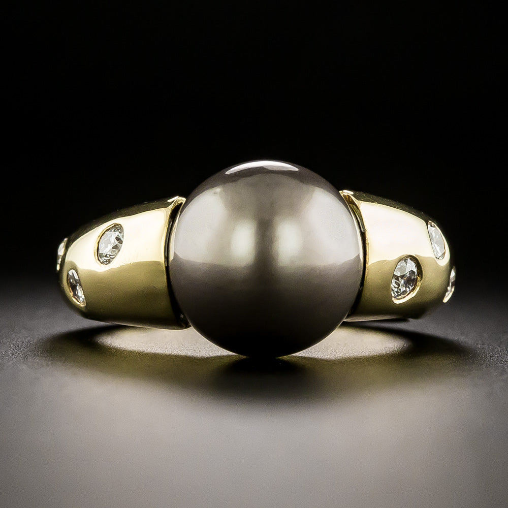 Estate Tahitian Pearl and Diamond Ring - 2