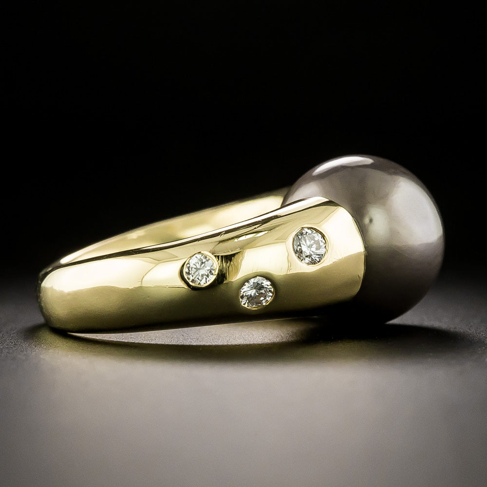 Estate Tahitian Pearl and Diamond Ring - 3
