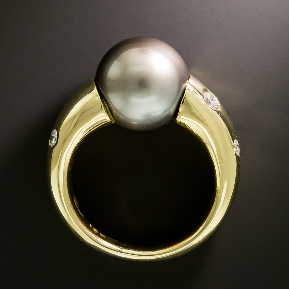 Estate Tahitian Pearl and Diamond Ring - 4