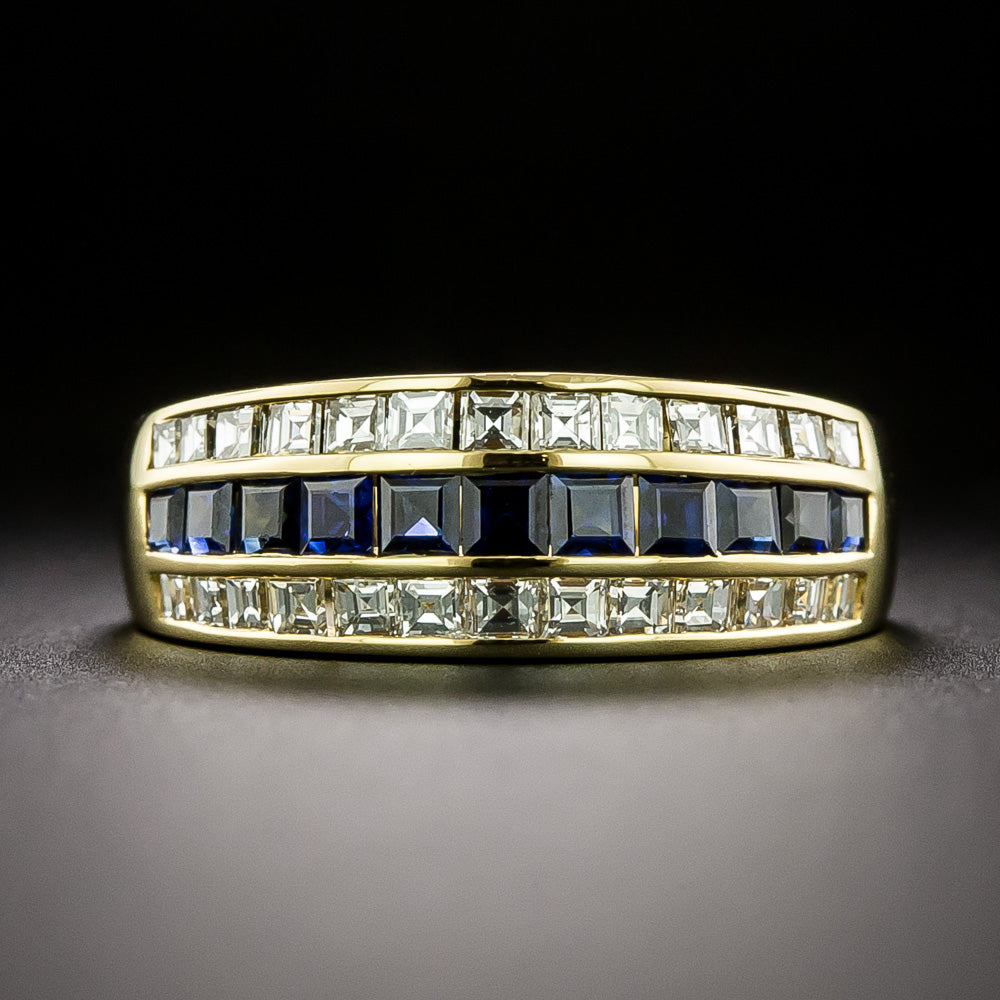 Estate Three-Row Sapphire and Diamond Band Ring - 3