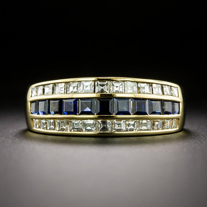 Estate Three-Row Sapphire and Diamond Band Ring
