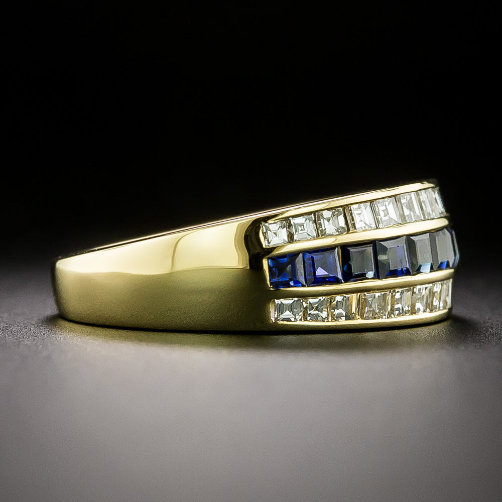 Estate Three-Row Sapphire and Diamond Band Ring - 4