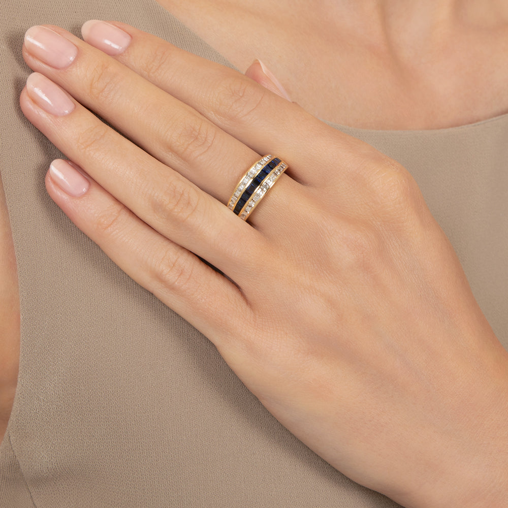 Estate Three-Row Sapphire and Diamond Band Ring - 6