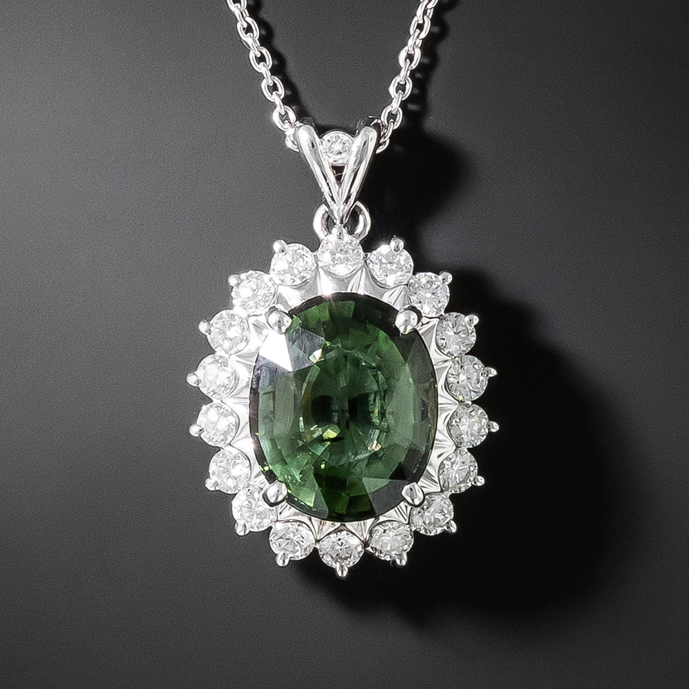 Estate Tourmaline and Diamond Halo Pendant - 2