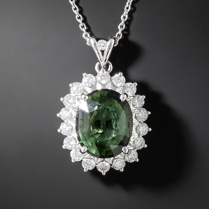 Estate Tourmaline and Diamond Halo Pendant