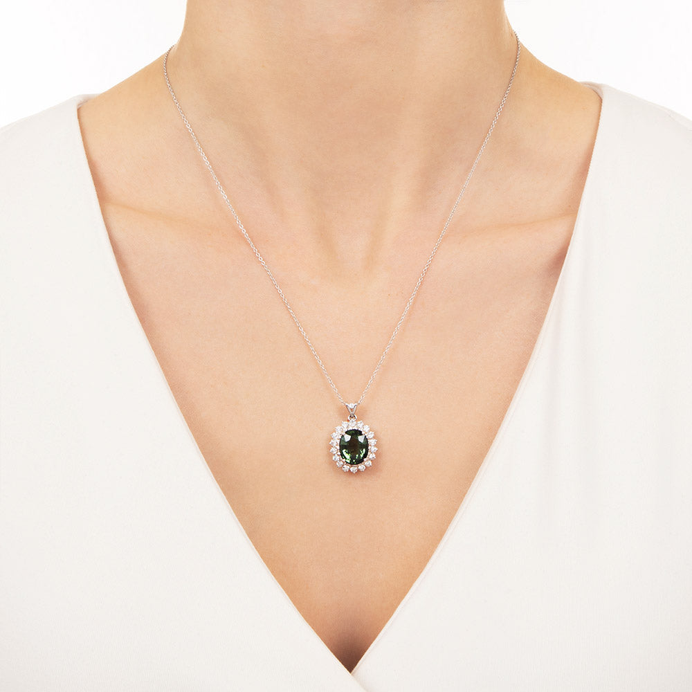 Estate Tourmaline and Diamond Halo Pendant - 3