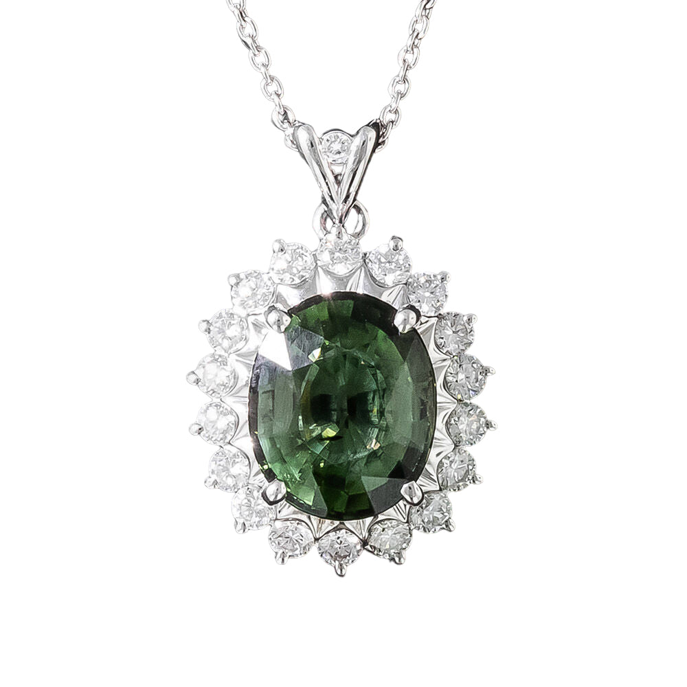 Estate Tourmaline and Diamond Halo Pendant - 2