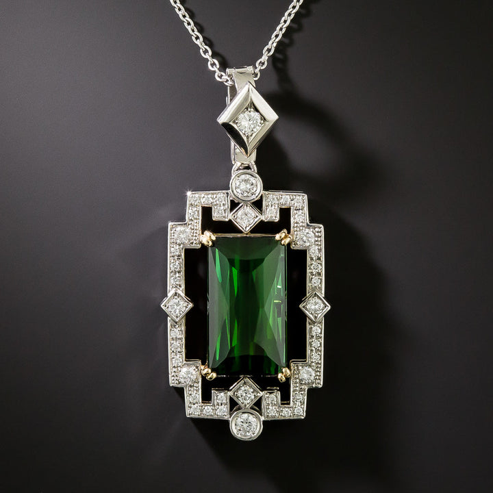 Estate Tourmaline and Diamond Pendant Necklace